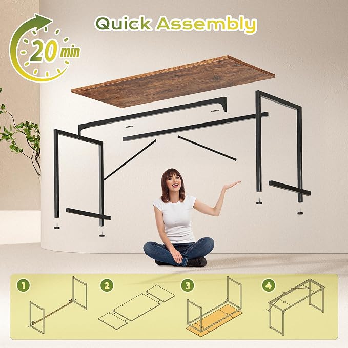 PRAISUN 55 Inch Computer Desk, Home Office Desk with Spacious Desktop, Rustic Brown - Image 9