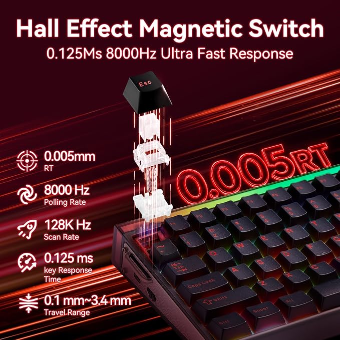 Aula Hero 75 HE Wireless Gaming Keyboard,Black Mechanical Keyboards | Tri-Mode BT 5.0/2.4GHz/USB-C 75% Aluminum Keyboard,RGB Custom Keyboard Hall Effect,Computer Keyboard Compatible w/Win/Mac - Image 2
