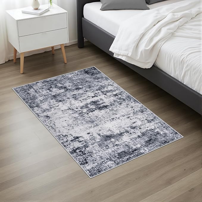Washable Area Rug 2x3 Entryway Rug: Washable Modern Abstract Soft Thin Rug Indoor Floor No Slip Stain Resistant Carpet for Bedroom Dining Room Farmhouse Nursery Home Office - Grey - Image 4