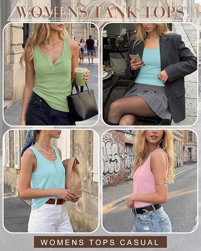 Ficerd 3 Pack Women's Henley Tank Tops Sleeveless Button Down Summer Shirts 2026 Casual Trendy Loose U Neck Tee Blouses - Image 4