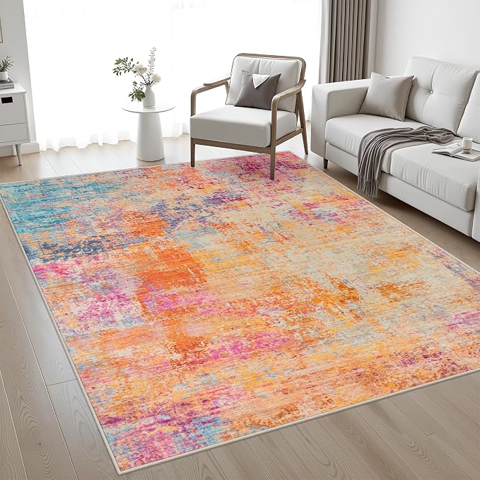 5x7 Area Rug Living Room Rug: Washable Modern Abstract Soft Thin Rug Indoor Floor No Slip Carpet for Bedroom Dining Room Farmhouse Nursery Home Office - Galaxy Haze by FXRHLP