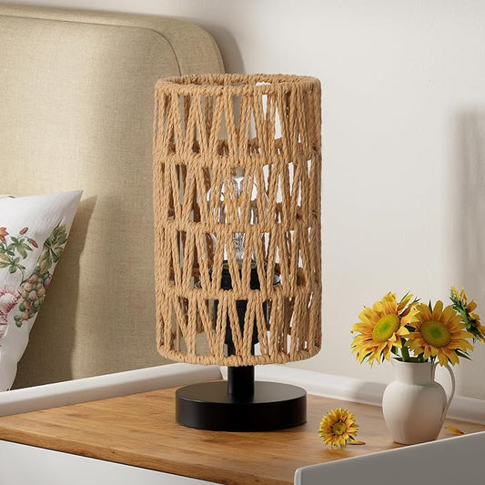 Fenmzee Table Lamps (Rattan Rope Shade - Black Base, 9" Inline Control) | 3000K LED Blub Included | 680 Lumens | Easy Assembly | Minimalist Design | E26 | for Kitchen | for Kids Room by Fenmzeelighting