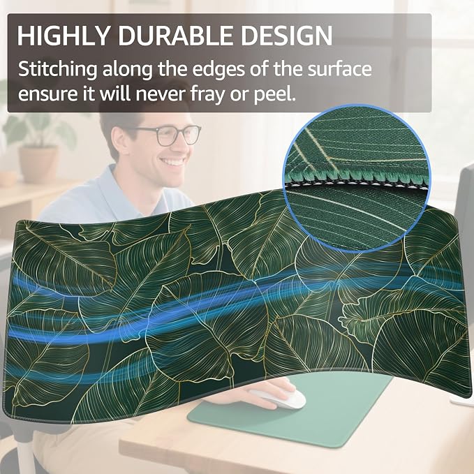 KTRIO Large Gaming Mouse Pad, Desk Mat, 31.5 x 15.7 in, Golden Leaves, XXL | Smooth Micro-Weave Surface, Artistic Pattern Design, Non-Slip Rubber Base, Durable Stitched Edges, Office & Home Use - Image 3