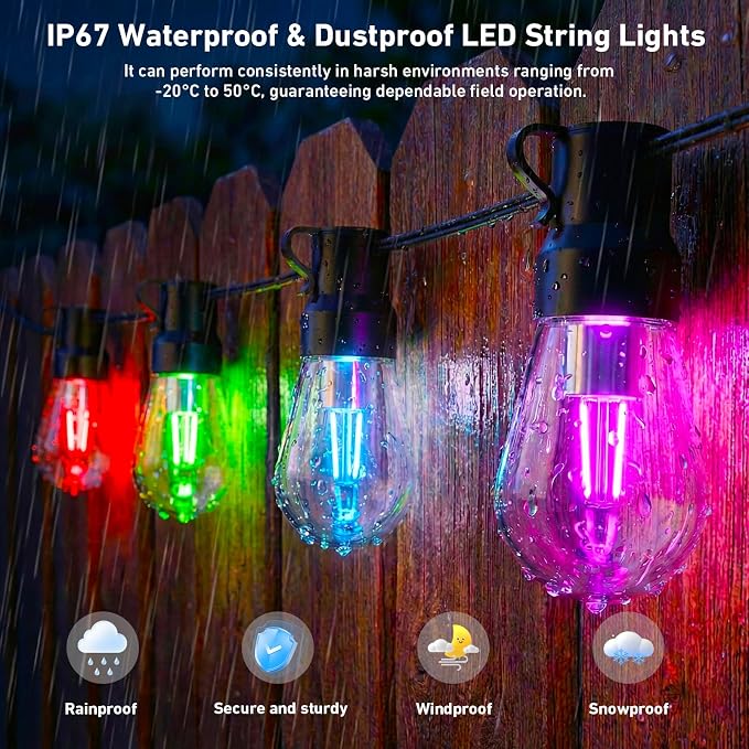 Outdoor String Lights,200FT Smart RGB+IC Patio Lights with Shatterproof LED Bulbs ,Outside Light Dimmable Patio for Decor DIY IP67 Waterproof ,Courtyard, garden,Holiday,LED lights more Scene Modes - Image 4