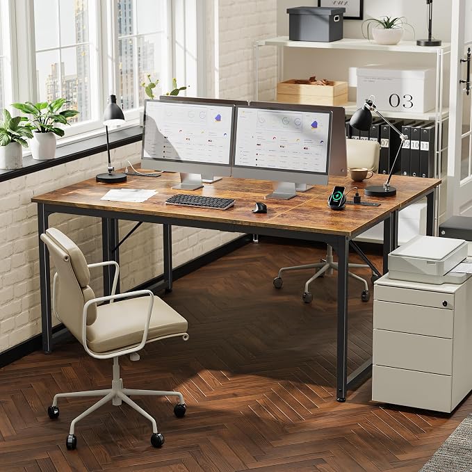 PRAISUN 63 X 24 Inch Computer Desk, Power Outlets, USB-C, Rustic Brown | Office Desk with 4 AC Outlets, USB & USB-C, Sturdy Metal Frame, Spacious Desktop for Work, Writing, Study & Gaming - Image 2