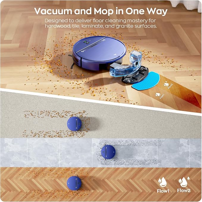 MANVN Robot Vacuum and Mop Combo for Pet Hair, Robotic Vacuum for Hard Floors and Carpets, 2.87'' Ultra-Slim, with 3D Obstacle Avoidance, Wi-Fi/App/Voice Controlled, Self-Charging - Image 2