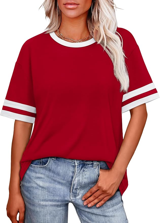 WIHOLL Womens T Shirts Loose Fit Short Sleeve Tees Crew Neck Color Block Summer Tops 2026 Fashion - Image 2