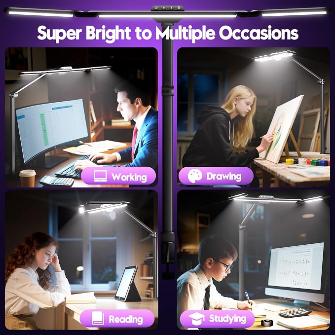 Quntis 32.5" Architect Desk Lamps for Office Home Dorm - Eye Care 3 Light Bar 1100LM Bright, Ambient Backlight, Radar Sensor, Remote Control, 2H Timer, Workbench Drafting Reading Video Conference Task - Image 9