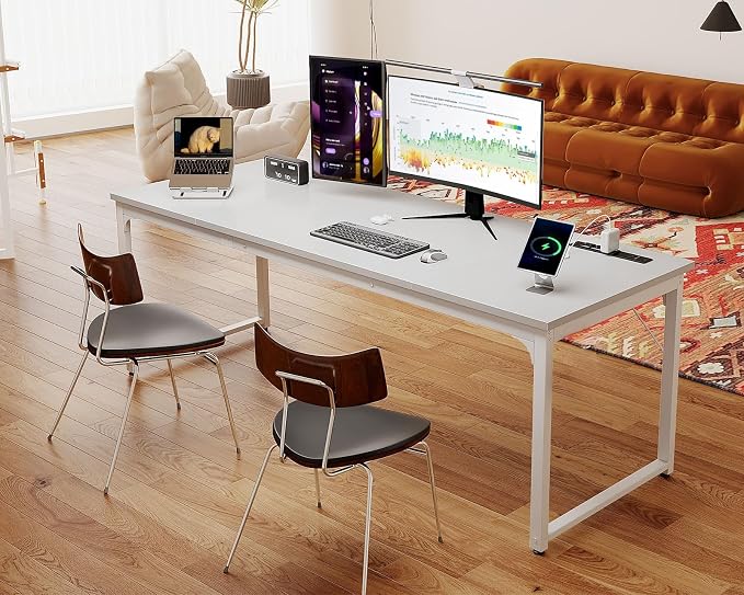Coleshome 71 Inch Computer Desk with USB Ports, Large Office Desk, Long Study Student Writing Desk, White | Extra-long workspace • Fits dual monitors • Stable steel frame • Spacious legroom • Home office & gaming - Image 7