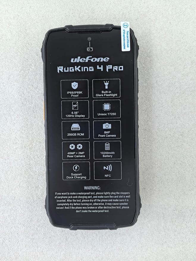 Ulefone RugKing 4 Pro Tough AI Rugged Phone, 10000 mAh 16GB + 128GB, Android 15 Octa-Core 48MP 6.56" 120Hz, 120LM Super Torch/3 Card Slots/IP68/IP69K/NFC, Package with Exclusive Armor Case- Black - Image 2