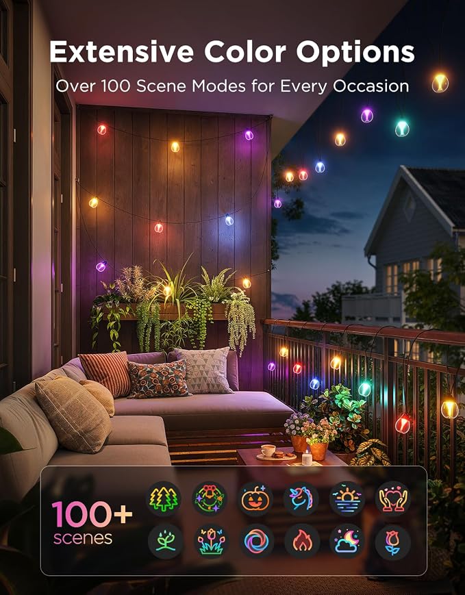 Govee Clear Bulb Outdoor String Lights, 48ft IP67 Patio & Backyard Lights | 15 RGBWIC Dimmable LED Bulbs, 111 Modes, Music Sync, IP67 Waterproof & Shatterproof, Work with Alexa, Google & Matter - Image 3