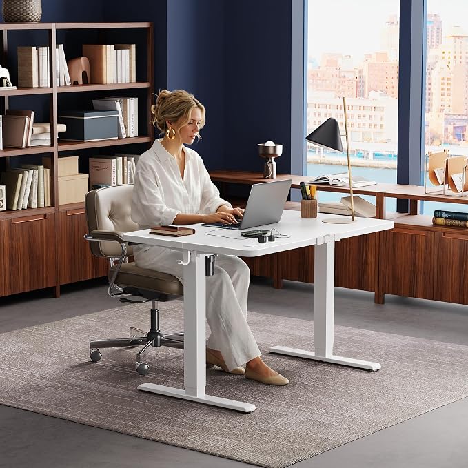 Huuger Electric Standing Desk with Power Outlets and USB-C Port, 39 X 24 Inch Height Adjustable Desk, Sit Stand Desk for Home Office, Computer & Gaming Desk with 4 Presets, Stable Steel Frame, White - Image 8