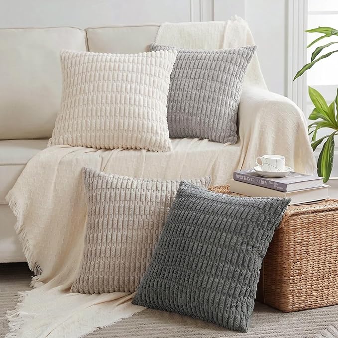 Fancy Homi 4 Packs Decorative Throw Pillow Covers for Living Room Couch Bed, Modern Farmhouse Boho Home Décor Accent Cushion Case, 26" x 26", Grey Series by Fancy+Homi