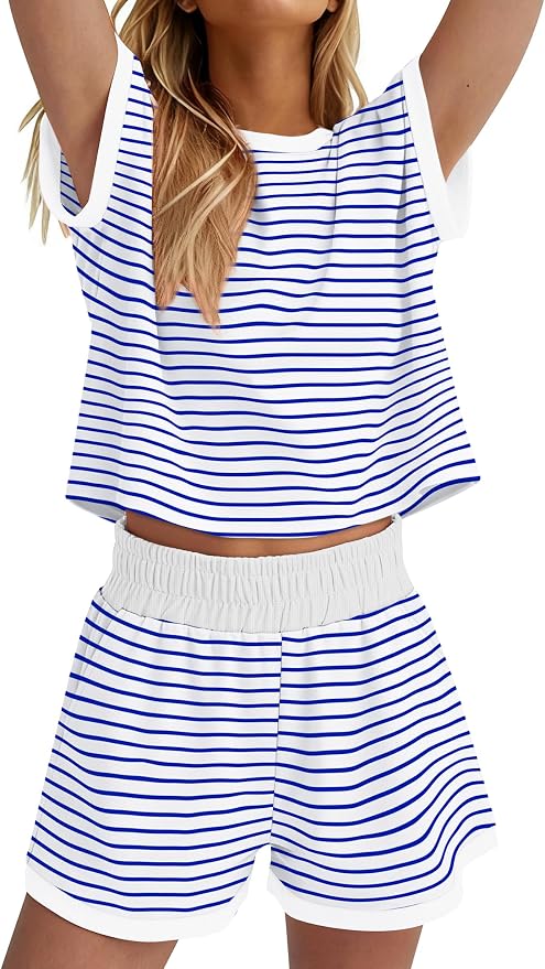 WIHOLL Two Piece Sets for Women Summer Lounge Short Sets Cap Sleeve Crew Neck Sweatsuit with Pocket XS-2XL - Image 4