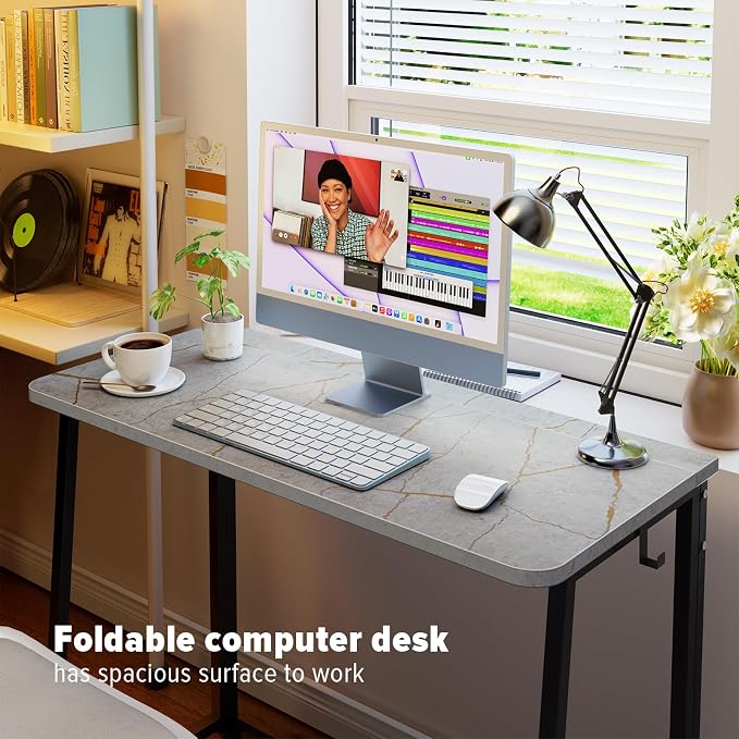 WOHOMO Folding Desk, 39.4" Foldable Computer Table for Small Spaces, Grey | Easy Assembly and Fold, Sturdy Home office desks for Study Bedroom Dorm Space Saving Writing Work Apartment - Image 3