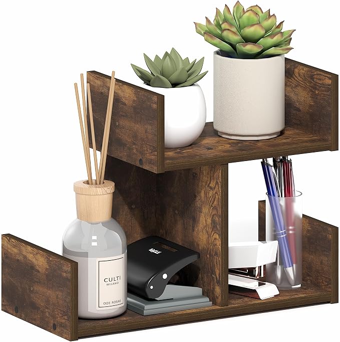 Furinno HERMITE Desk Organizers and Accessories, 2-Tier U-Shape Office Organization Shelf, Desk Top Book Shelf, for Writing Supplies, Desktop, Amber Pine by Furinno-FitsYourSpaceFitsYourBudget
