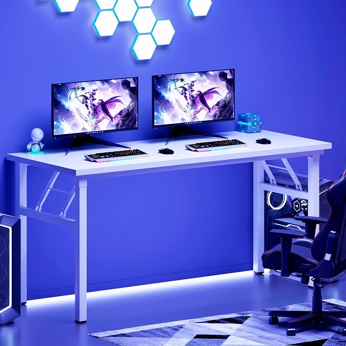 Need Office Computer Desk 54.3 Inch Sturdy Folding Laptop Table White | White Frame Writing Gaming Work Table/Foldable Home Office Desk/Sewing Table, No Assembly Required - Image 2