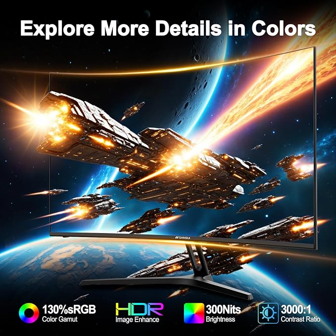 SANSUI 24 Inch Curved Gaming Monitor up to 180Hz MPRT 1ms with Built-in Speakers,FHD 1080P Computer Monitor Freesync 130% sRGB HDR,HDMI DP Ports VESA Mount Metal Stand(ES-G24C1 HDMI Cable Included) - Image 8
