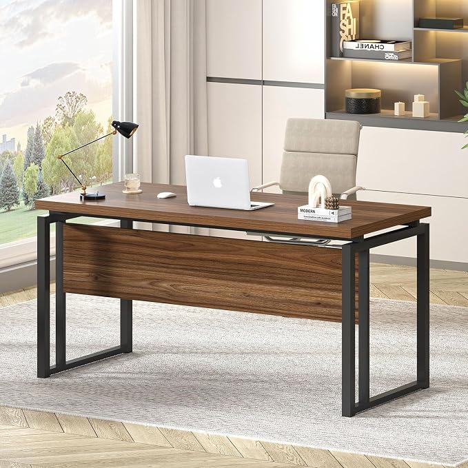 EXCEFUR Home Office Desk, Modern Computer Desk for Workstation, Wood Metal Executive PC Laptop Study Writing Table for Living Room, 53 Inch, Rustic Walnut - Image 8