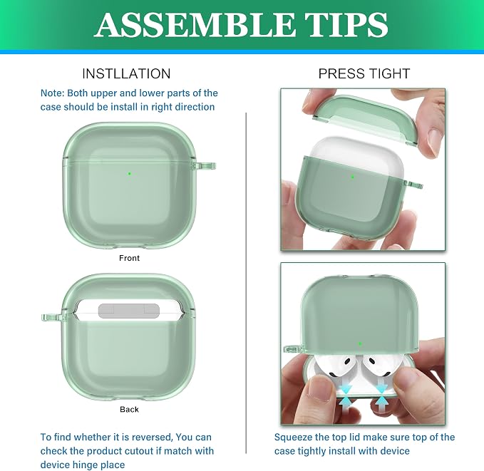 for AirPods 4th Generation Case Cover 2024, Military-Grade Shockproof, Soft TPU Highly Transparent Anti-Yellowing for AirPods 4 Case with Cleaning Kit & Cute Round Buckle, Clear Green - Image 6