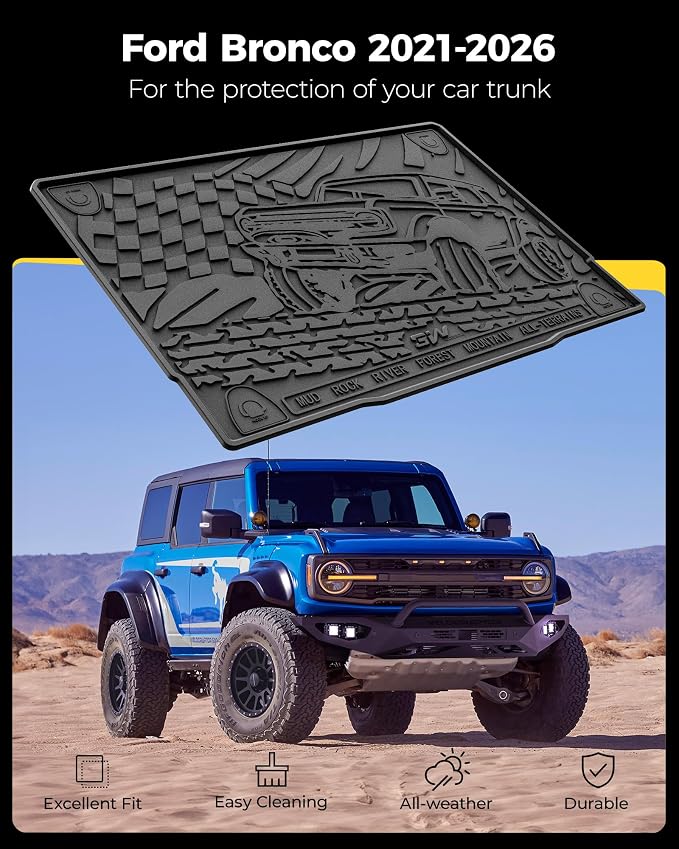 3W Cargo Liner Custom Fit for 2021-2025 2026 Ford Bronco 4 Door, All Weather TPE Heavy Duty Truck Car Mat Accessories Fit for Bronco Trunk Mat, Black (Not for Bronco Sport) - Image 2