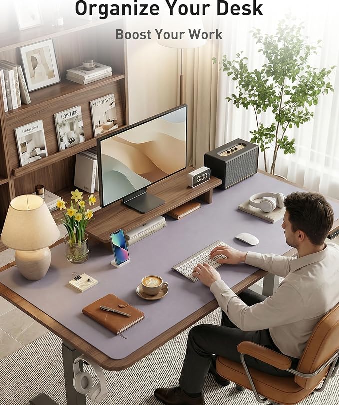 Aothia Faux Leather Desk Mat - Large Mouse Pad, Non-Slip PU Leather Blotter, Waterproof Writing Surface for Office and Home (Lavender, 42" x 17") - Image 8