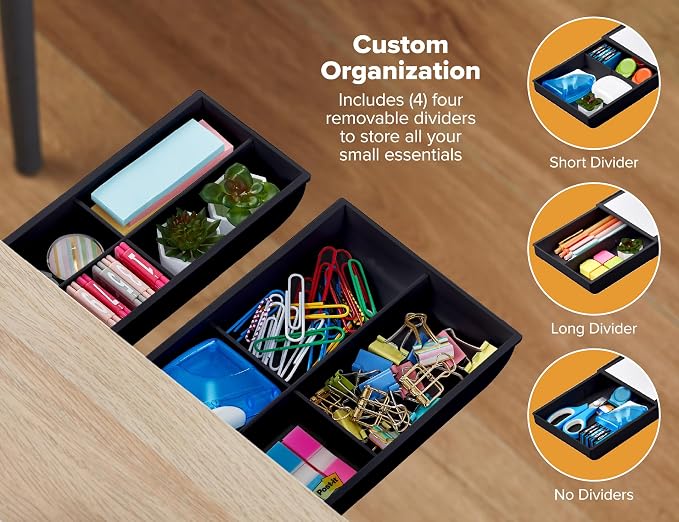 Bostitch Konnect Under Desk Drawer,Self-Adhesive Slide Out Storage Organizer with 4 Customizable Dividers,2 Count (Pack of 6) - Image 2