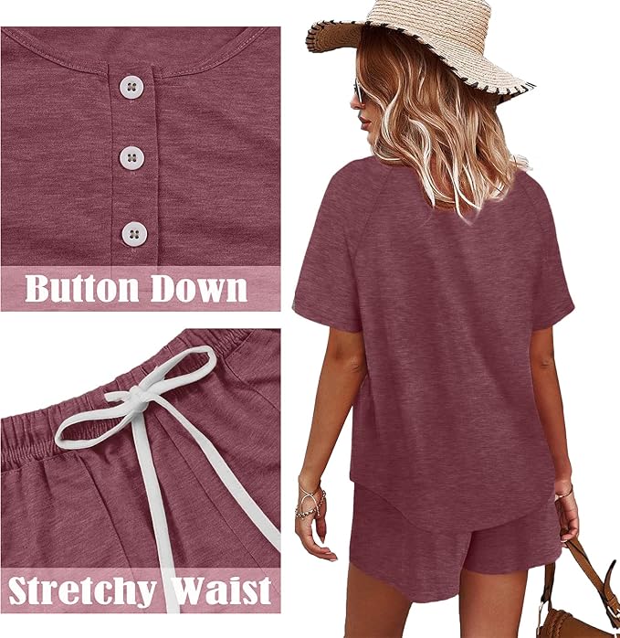 WIHOLL Two Piece Outfits for Women Lounge Sets Button Down Top and Shorts Set Sweatsuits with Pockets - Image 4
