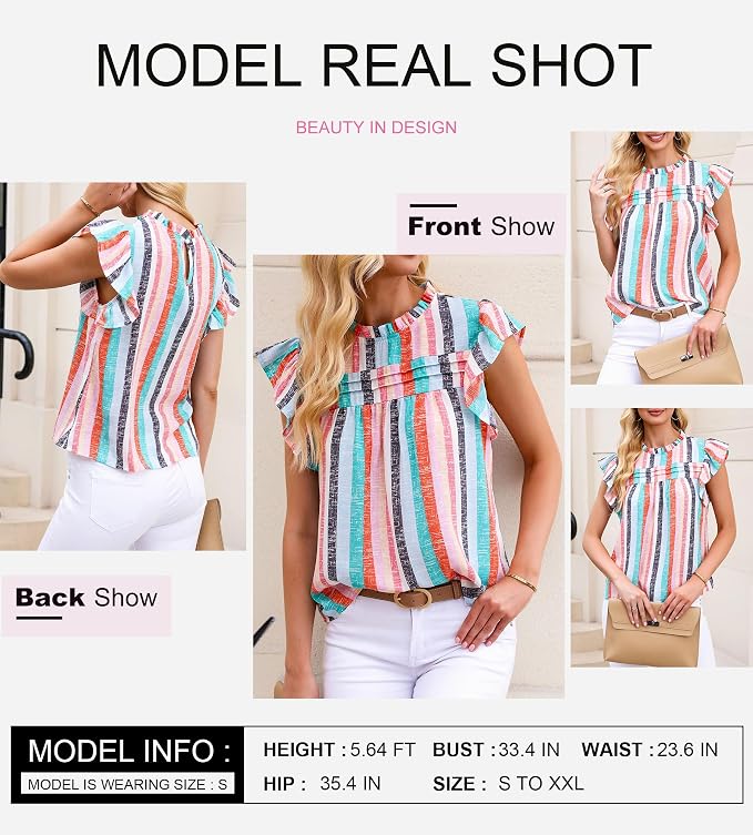 SHEWIN Womens Summer Crewneck Tank Tops Casual Ruffle Sleeveless Tops Shirts - Image 4