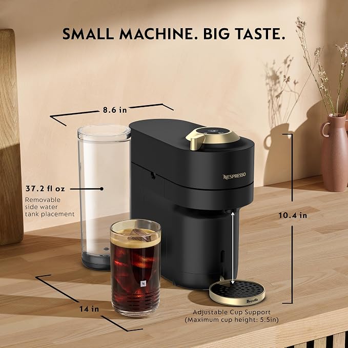 Nespresso Vertuo Pop+ Deluxe Coffee and Espresso Maker by Breville with Milk Frother, Matte Black Gold - Image 8