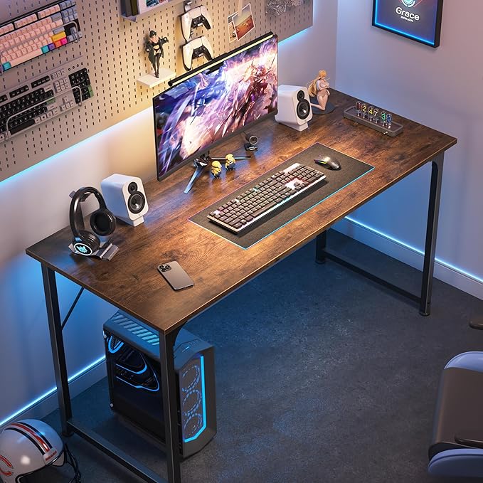 Huuger Computer Desk, 48 Inch Office Desk, Gaming Desk with Storage, Writing Desk Work Desk for Home Office, Study, Modern Simple Desk, Large Legroom, Metal Frame, Rustic Brown - Image 4