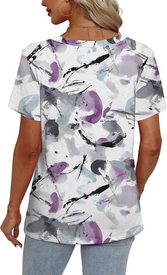 Alaroo Womens Summer Tops 2026 V Neck Short Sleeve Shirts Trendy Dressy Casual Vacation Outfits Printed - Image 4