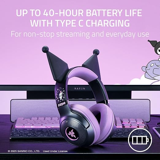 Razer Kraken Kitty V2 BT Wireless RGB Headset, Kuromi Edition | Chroma RGB Kitty Ears & Earcups, Bluetooth 5.2, 40 mm Drivers, Noise-cancelling Mics, Lightweight, USB-C, 40 Hr Battery - Image 7