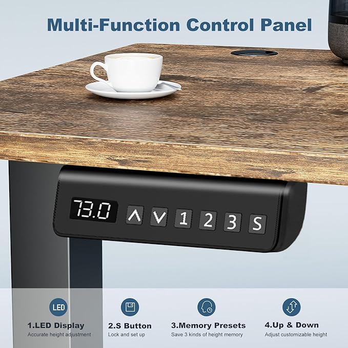 DUMOS 48 Inch Electric Standing Desk, Memory Adjustable Home Office Desk | Sit Stand Up Desk for Work Home Office,Adjustable Desk, Rising Computer Table with Splice Board,Cable Management,Hook,Brown - Image 6