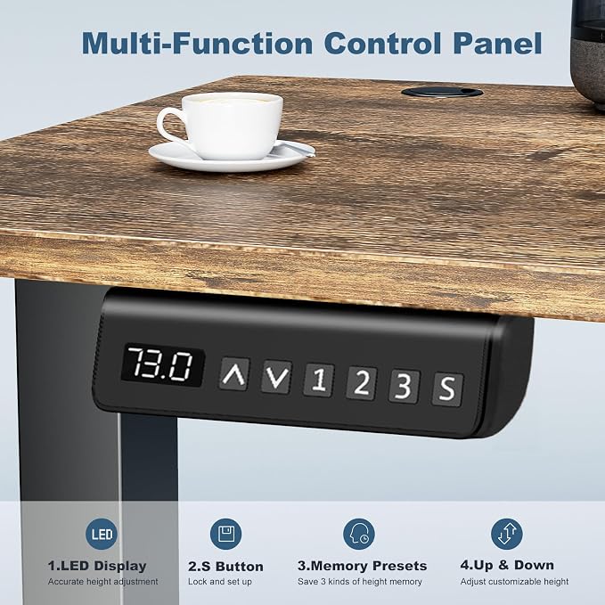 DUMOS 55 Inch Electric Standing Desk, Memory Adjustable Home Office Desk | Sit Stand Up Desk for Work Home Office,Adjustable Desk, Rising Computer Table with Splice Board,Cable Management,Hook,Brown - Image 6
