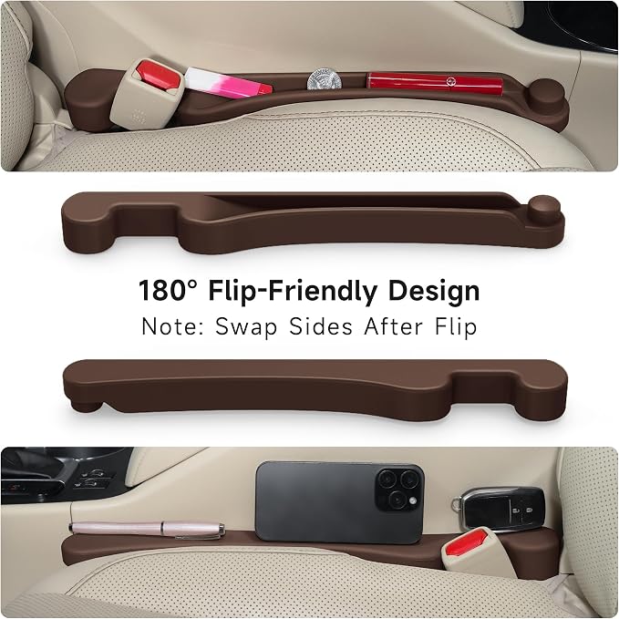 Car Seat Gap Filler Set of 2, 3IN1 Seat Side Gap Filler Plug with Storage Slot & Hook Function, Soft Foam Universal Fit Car SUV Truck Fill Gap Between Seats Console Organizer（Narrow Dark brown） - Image 7