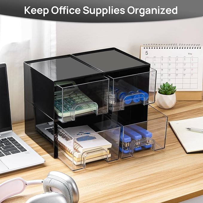 Vtopmart Black Small Stackable Storage Drawers, Cologne Organizer for Men,Plastic Containers for Vanity, Dresser,Office Desk,Bathroom Countertop Organization,Ideal for Room Decor - Image 5
