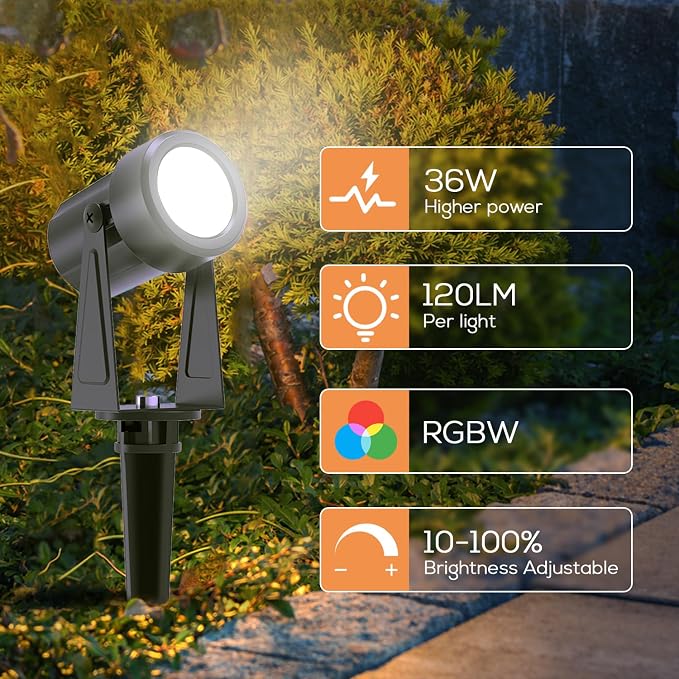 SUNTHIN Outdoor RGBW Landscape Lighting with Remote, Dusk to Dawn, 12 Pack | Outdoor LED Landscape Lighting with Remote Control, Color Changing Yard Lights, IP65 Waterproof for Garden, Trees, Lawn - Image 3