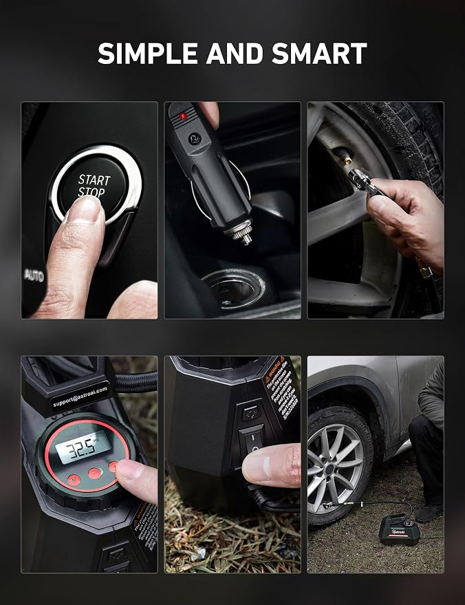 AstroAI AIRUN H Tire Inflator Portable Air Compressor Air Pump for Car Tires - Car Accessories, 9.8Ft Cord-12V DC-Powered Auto Pump with Digital Pressure Gauge, LED Light for Bicycle, Balloons, Red - Image 8