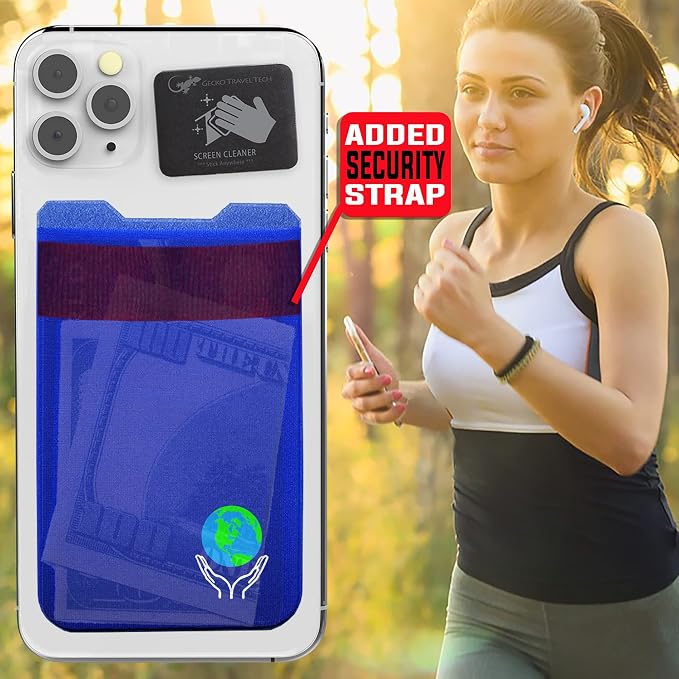 Phone Wallet - Adhesive Card Holder - Cell Phone Pouch - Stick on Lycra Pocket by Gecko - Carry Credit Cards and Cash - Image 7