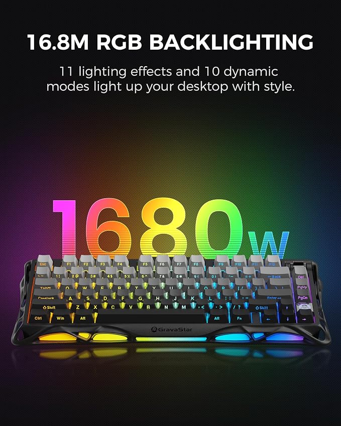 GravaStar Mercury K1 75% Wireless Mechanical Gaming Keyboard RGB Backlit | Gasket Mount, Hot Swappable Linear Switches, Creamy Sound Keyboard, 2.4GHz/USB-C/Bluetooth 5.0, for Win/Mac【Gradient Black】 - Image 6
