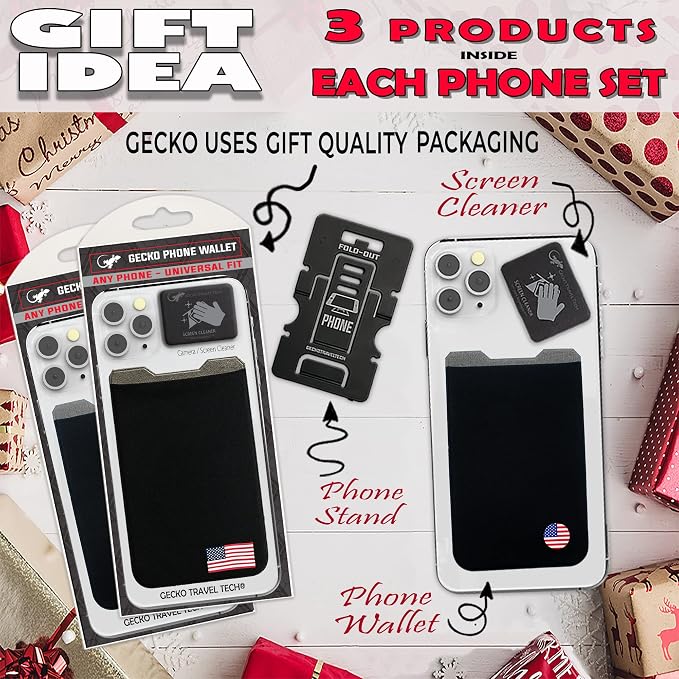 Phone Wallet - Adhesive Card Holder - Cell Phone Pouch - Stick on Lycra Pocket by Gecko - Carry Credit Cards and Cash - Image 3