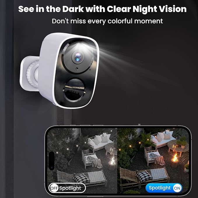 2026 Upgraded 2K Wireless Security Camera with 64G SD Card, Free Cloud Storage, 1-6 Month Battery Life, AI Motion Detection, Spotlight, Siren Alarm, 2-Way Audio, Waterproof WiFi Surveillance Camera - Image 6