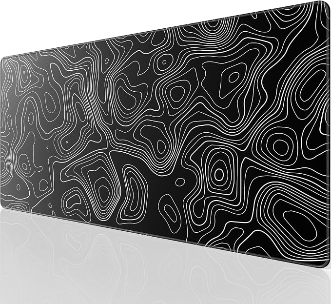 KTRIO Large Gaming Mouse Pad, 31.5 x 15.7 in, Black Topographic, XXL | Smooth Micro-Weave Surface, Artistic Pattern Design, Non-Slip Rubber Base, Durable Stitched Edges, Office & Home Use by KTRIO