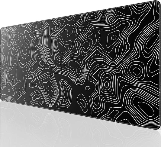 KTRIO Large Gaming Mouse Pad, 31.5 x 15.7 in, Black Topographic, XXL | Smooth Micro-Weave Surface, Artistic Pattern Design, Non-Slip Rubber Base, Durable Stitched Edges, Office & Home Use by KTRIO