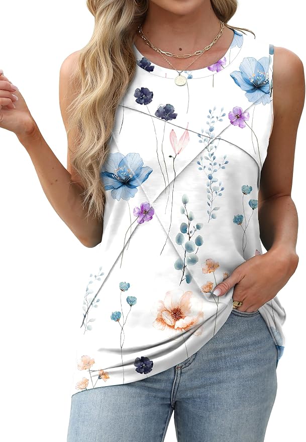 WIHOLL Women's Sleeveless Summer Crewneck Loose Fit Tank Tops - Image 3
