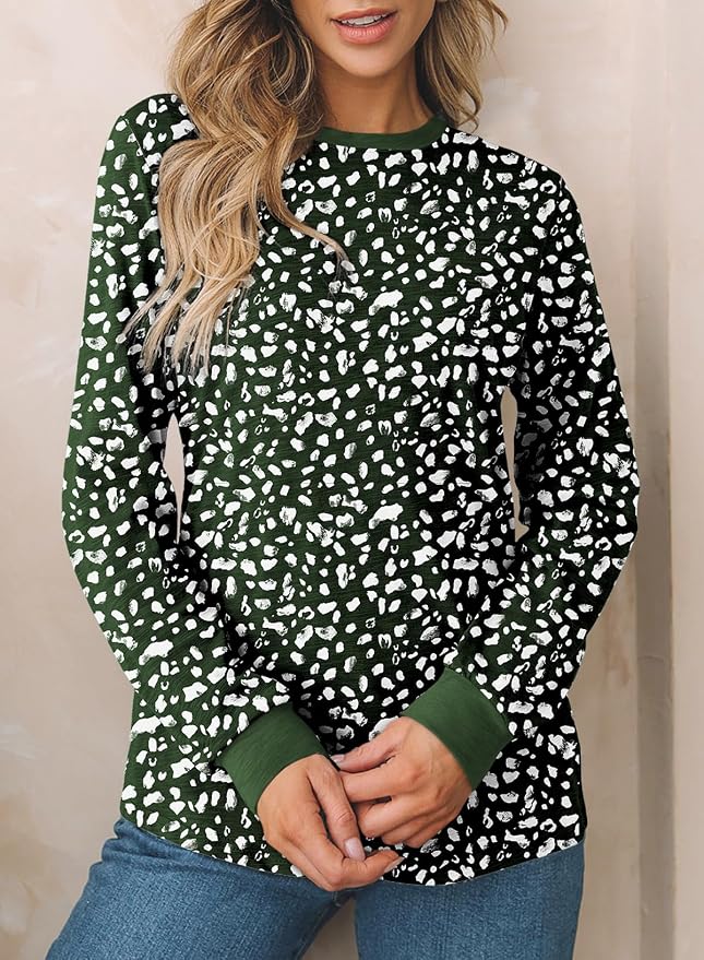EVALESS Womens Crewneck Long Sleeve Tops Casual Polka Dots Tops Fall 2026 Tshirts Shirts - Image 2