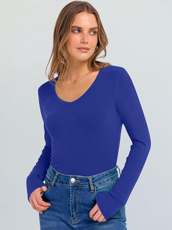 ANRABESS Long Sleeve V Neck Shirts for Women | Soft Comfy Ribbed Knit Fitted Tshirts, Casual Going Out Tops, 2026 Trendy Basic, Fall Winter Underscrub Layering Clothes - Image 4