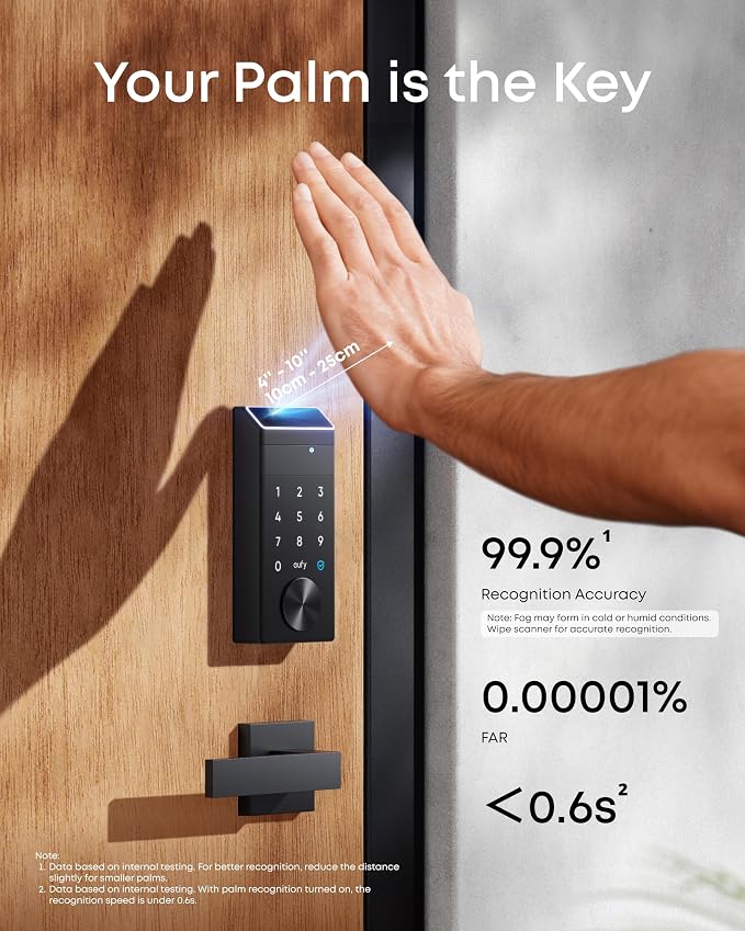 eufy Security Smart Lock FamiLock E34 with Palm Vein Recognition, Keyless Entry Door Lock for Front Door, Wi-Fi Keypad Deadbolt, ANSI/BHMA Grade 1, Auto Lock, IP65 Waterproof, No Monthly Fee - Image 3