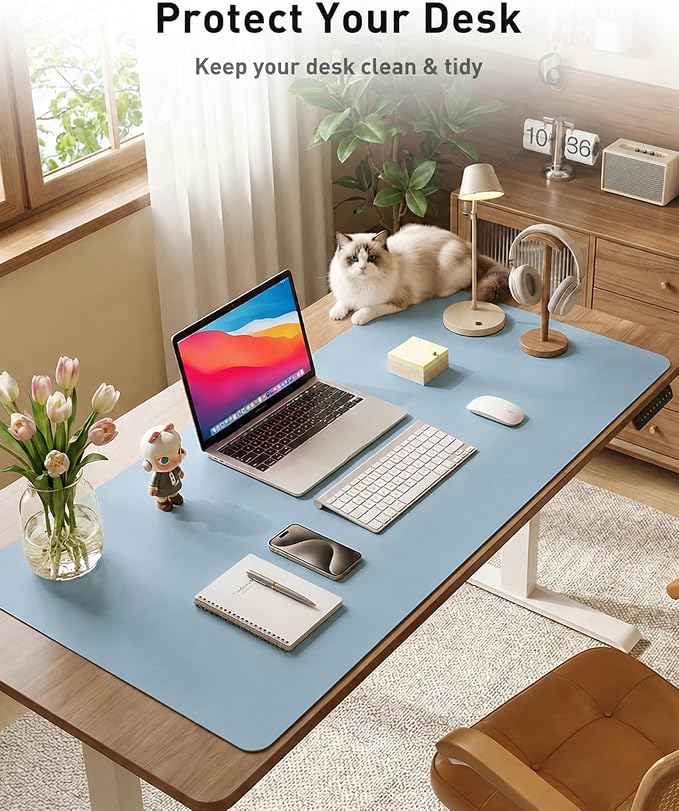 Aothia Faux Leather Desk Mat for Keyboard & Mouse (Sky Blue, 48" x 17") | Creates One Clean Surface For Your Keyboard, Mouse And Laptop, Helping Keep Your Workspace Organized Every Day - Image 4